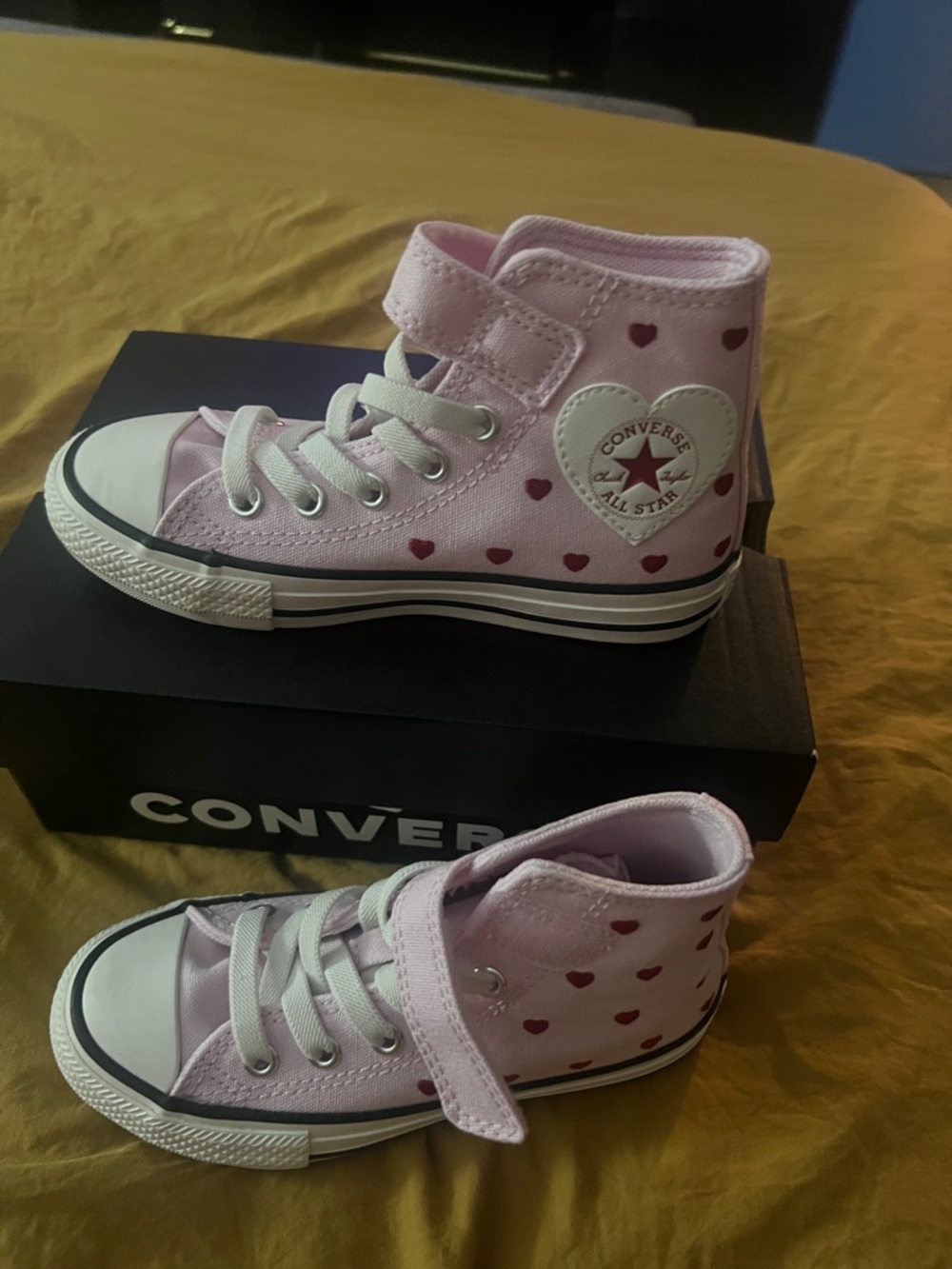 Converse Kids Light Pink High-Top Sneakers with Red Heart Accents